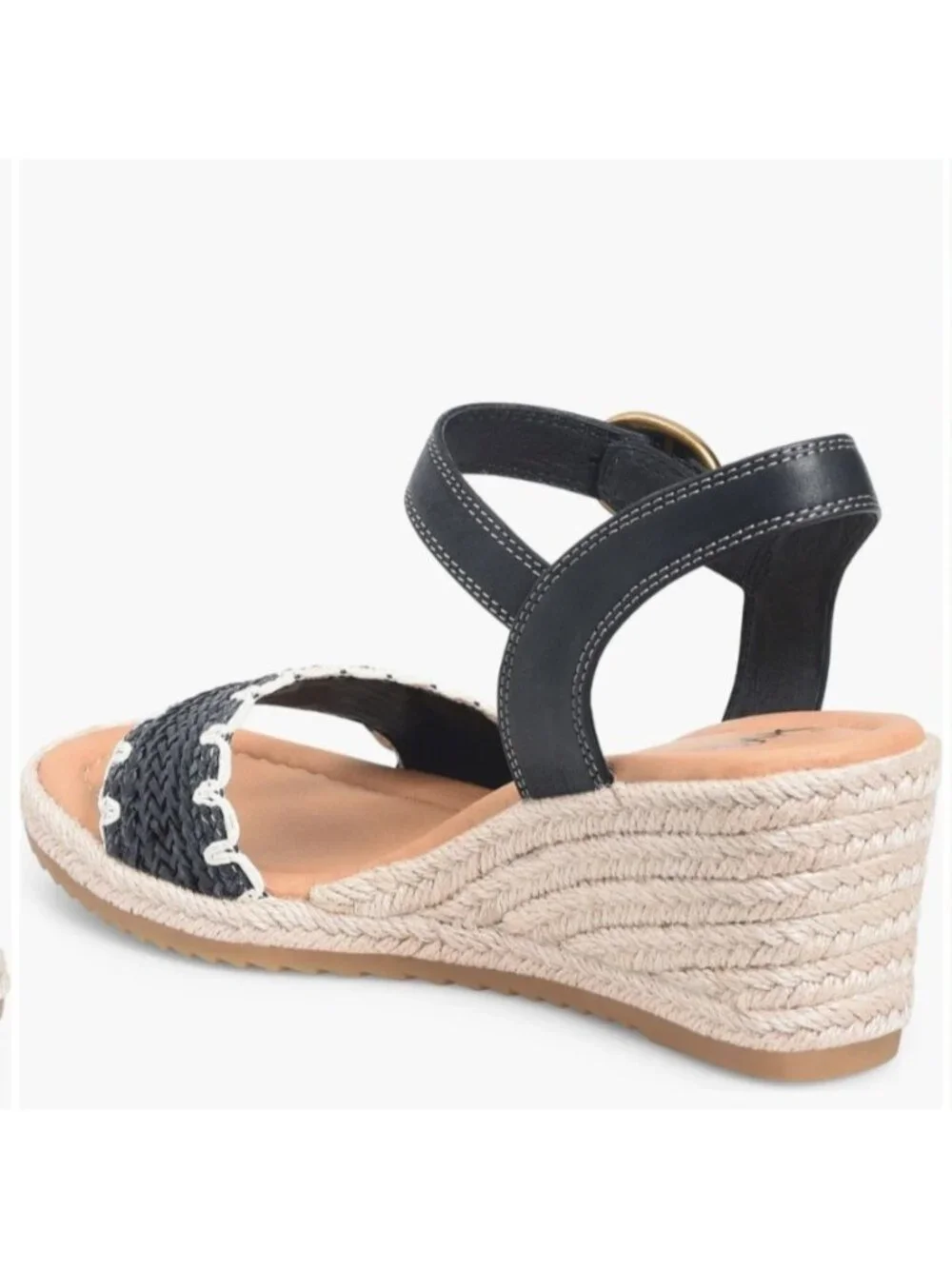 Sofft Inez Low Wedge Sandals Black Leather Summer Espadrilles Women Size 10